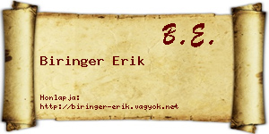Biringer Erik névjegykártya